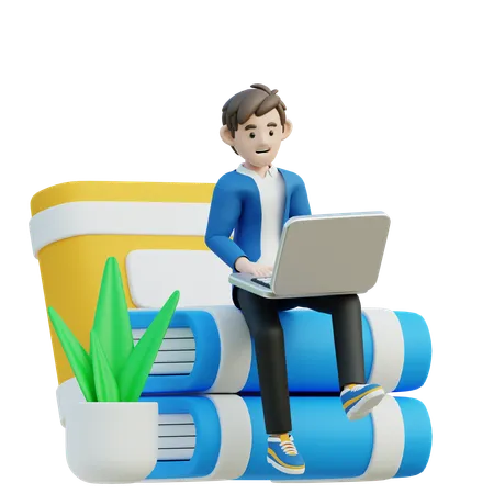 Hombre leer libro en línea  3D Illustration