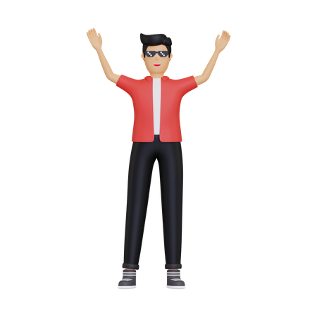 El hombre levanta ambas manos  3D Illustration