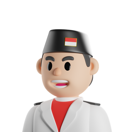 Hombre que levanta la bandera de Indonesia  3D Icon