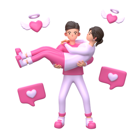 Hombre levantando a su novia  3D Illustration