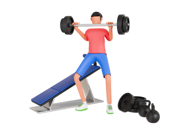 Hombre levantando pesas en el gimnasio  3D Illustration