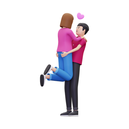 Hombre levantando mujer abrazándose juntos  3D Illustration