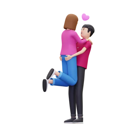 Hombre levantando mujer abrazándose juntos  3D Illustration