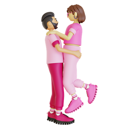 Hombre levantando mujer abrazándose juntos  3D Illustration