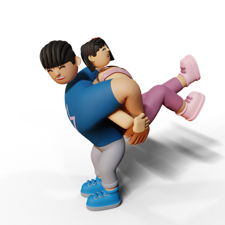 Hombre levantando a la mujer en la espalda  3D Illustration
