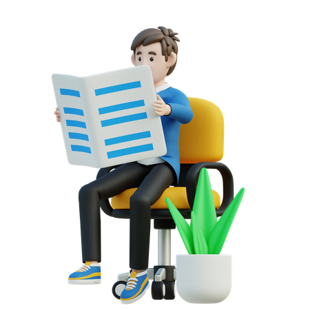Hombre leyendo el periódico  3D Illustration