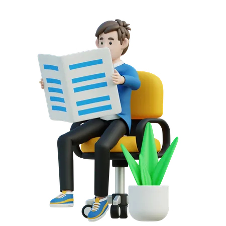 Hombre leyendo el periódico  3D Illustration
