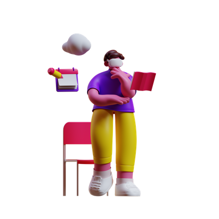 Hombre leyendo en metaverso  3D Illustration