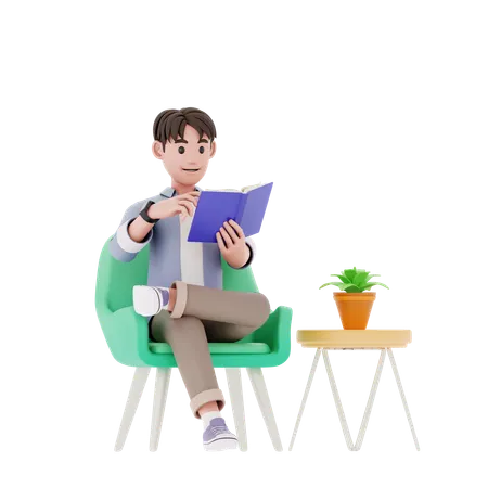 Hombre leyendo libro  3D Illustration