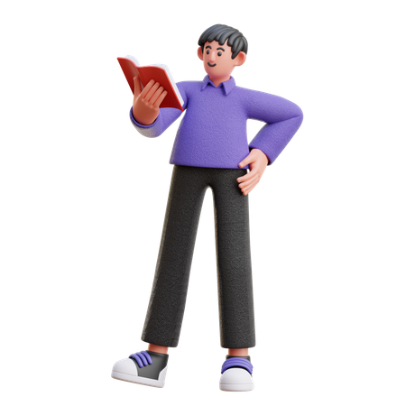 Hombre leyendo un libro mientras está de pie  3D Illustration