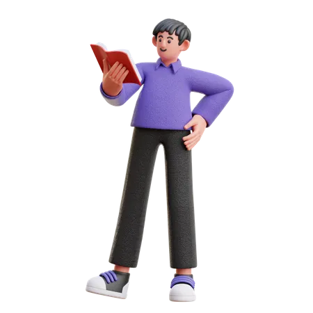 Hombre leyendo un libro mientras está de pie  3D Illustration