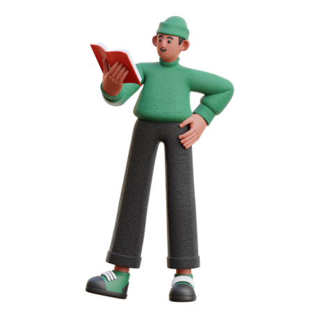 Hombre leyendo un libro mientras está de pie  3D Illustration