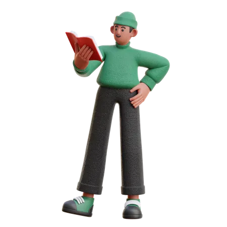 Hombre leyendo un libro mientras está de pie  3D Illustration