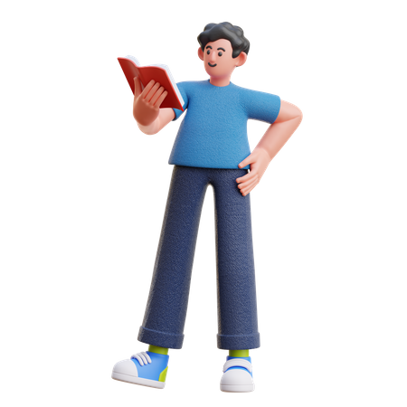 Hombre leyendo un libro mientras está de pie  3D Illustration