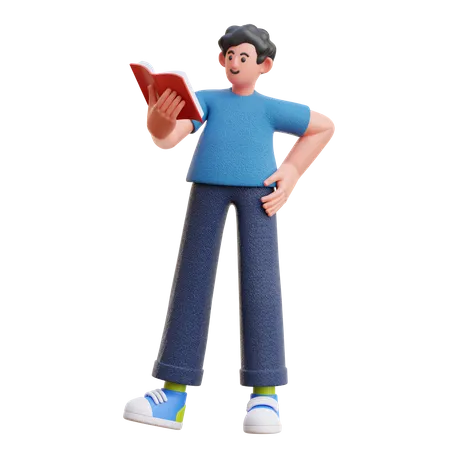 Hombre leyendo un libro mientras está de pie  3D Illustration