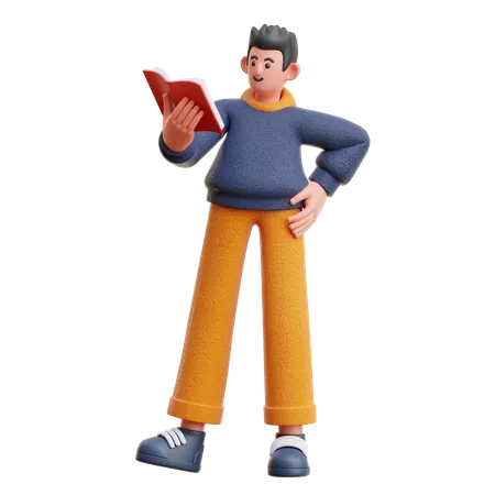 Hombre leyendo un libro mientras está de pie  3D Illustration