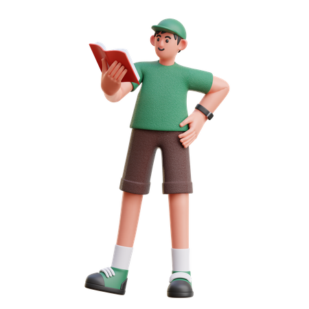 Hombre leyendo un libro mientras está de pie  3D Illustration