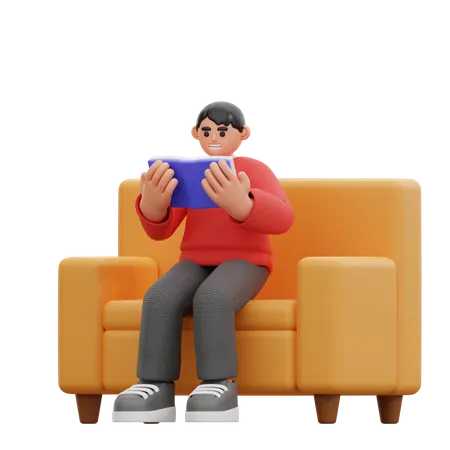Hombre leyendo un libro mientras está sentado en una silla  3D Icon