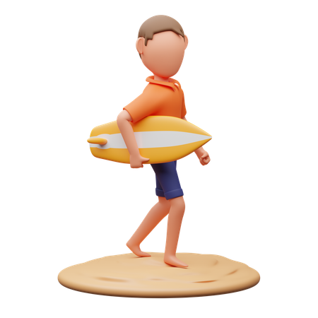 Hombre que lleva una tabla de surf  3D Illustration