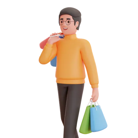 Hombre manipulando bolsas  3D Illustration