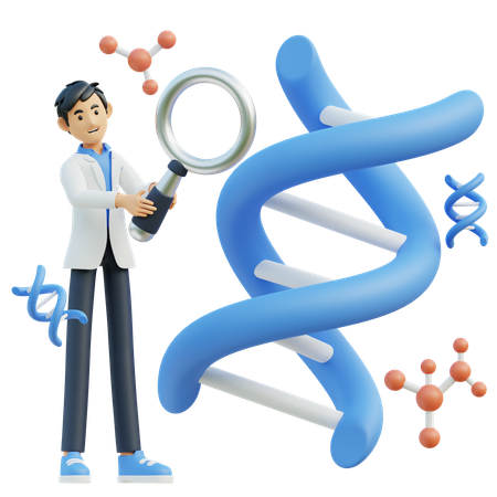 Médico masculino comprueba el ADN  3D Illustration