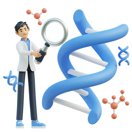 Médico masculino comprueba el ADN  3D Illustration