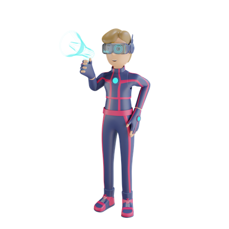 Metaverse Man haciendo marketing virtual  3D Illustration