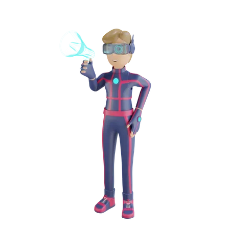 Metaverse Man haciendo marketing virtual  3D Illustration