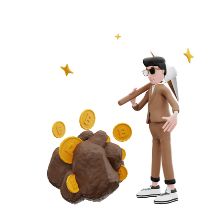 Hombre minando el bitcoin  3D Icon