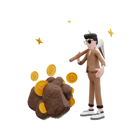 Hombre minando el bitcoin  3D Illustration