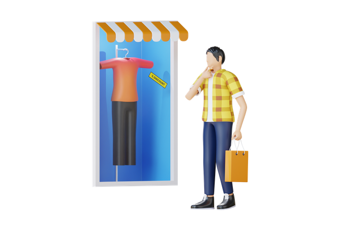 Hombre mirando la ventana para hacer compras  3D Illustration