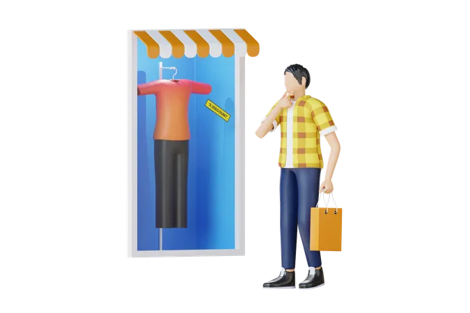 Hombre mirando la ventana para hacer compras  3D Illustration