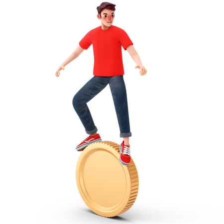 Hombre montando moneda  3D Illustration