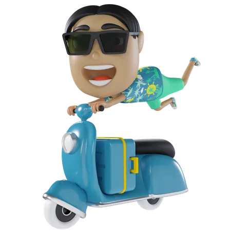 Hombre montando scooter  3D Illustration