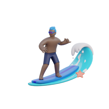 Hombre montando una ola  3D Illustration