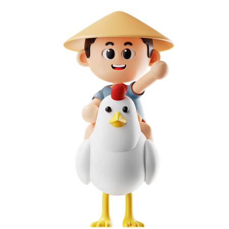Hombre monta un pollo  3D Illustration