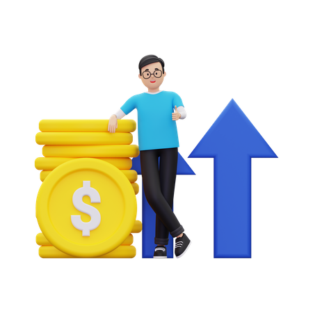 Hombre mostrando crecimiento de la inversión financiera  3D Illustration
