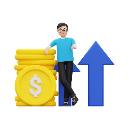 Hombre mostrando crecimiento de la inversión financiera  3D Illustration