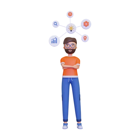 Hombre mostrando el mapa mental  3D Illustration