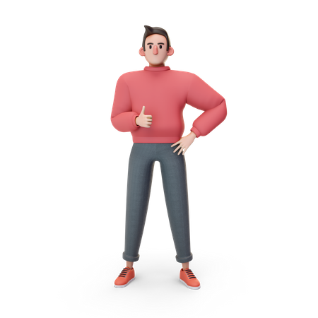 Hombre mostrando los pulgares hacia arriba  3D Illustration