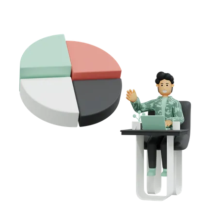 Hombre mostrando gráfico circular  3D Illustration