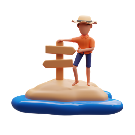 Hombre mostrando la dirección de la carretera.  3D Illustration