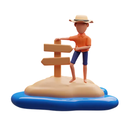 Hombre mostrando la dirección de la carretera.  3D Illustration