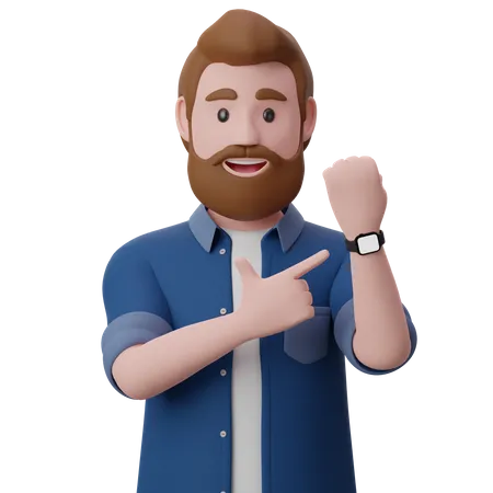 Hombre mostrando la hora en su reloj de pulsera  3D Illustration