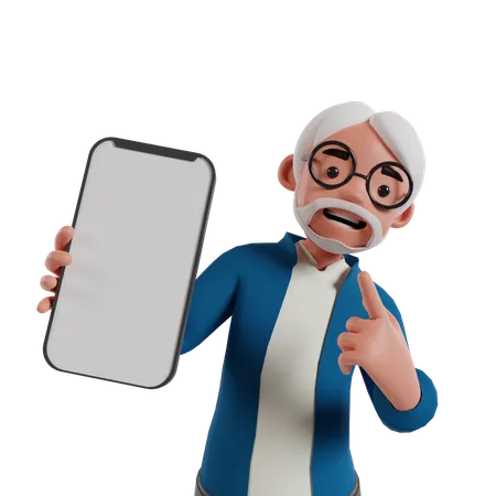 Hombre mostrando la pantalla del móvil  3D Illustration