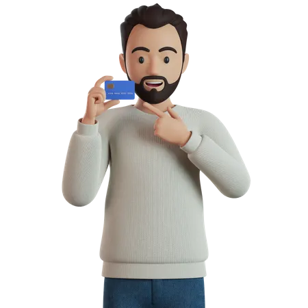 Hombre mostrando tarjeta bancaria  3D Illustration