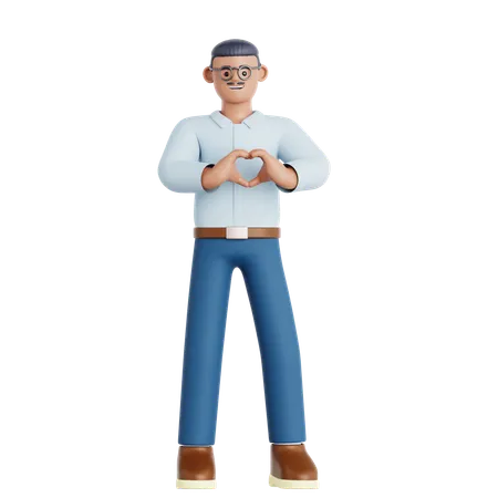 Hombre mostrando una forma de corazón  3D Illustration