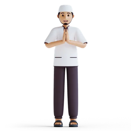 3 D Renderizado 3 D De Hombre Musulman Con Pose De Namaste Eid Al Fitr O Ramadan 3D Illustration