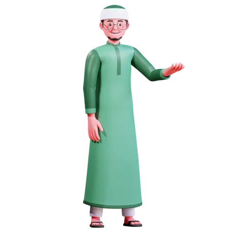 Hombre Musulman De Personaje 3 D Con Ropa Verde 3D Illustration