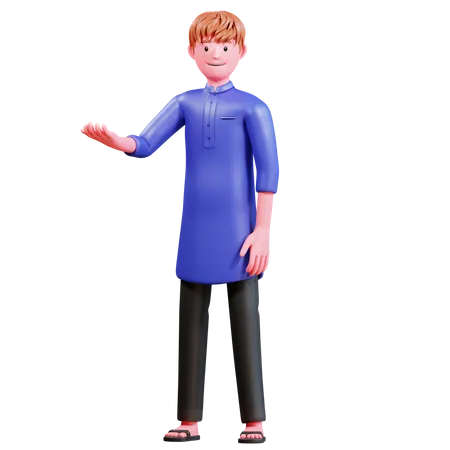 Hombre Musulman De Personaje 3 D Con Ropa Azul 3D Illustration